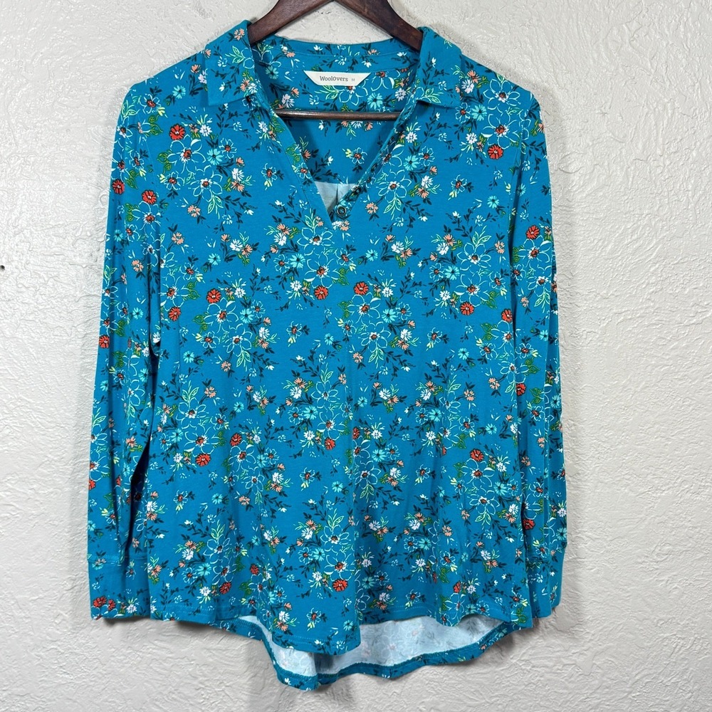 Woolovers‎ Floral Top Med French Jersey Knit Travel Stretch Swing Garden Cottage